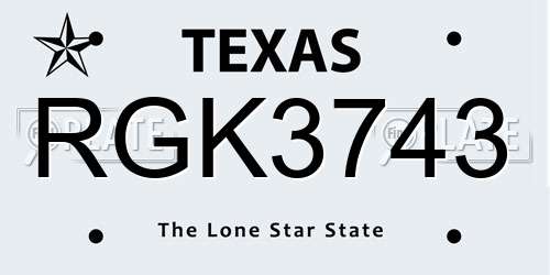 RGK3743 Texas License Plate