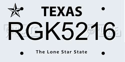 RGK5216 Texas License Plate