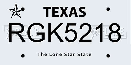RGK5218 Texas License Plate