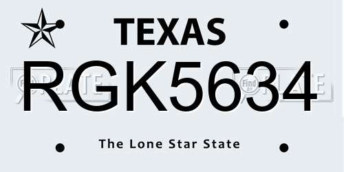 RGK5634 Texas License Plate