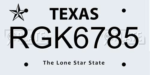 RGK6785 Texas License Plate