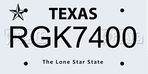 RGK7400 Texas License Plate