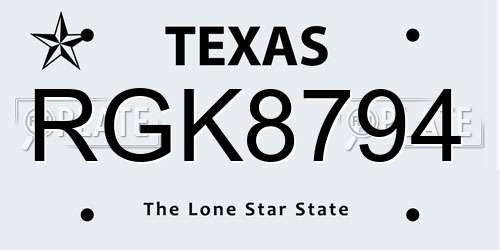 RGK8794 Texas License Plate