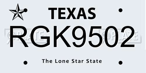 RGK9502 Texas License Plate