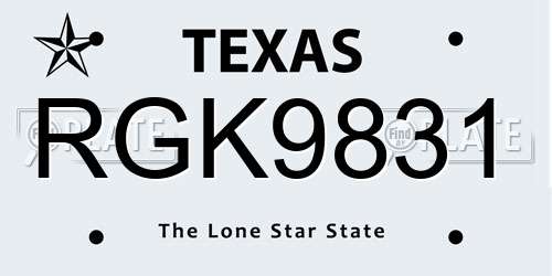 RGK9831 Texas License Plate
