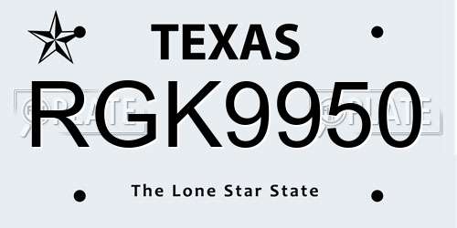 RGK9950 Texas License Plate