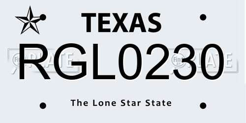 RGL0230 Texas License Plate