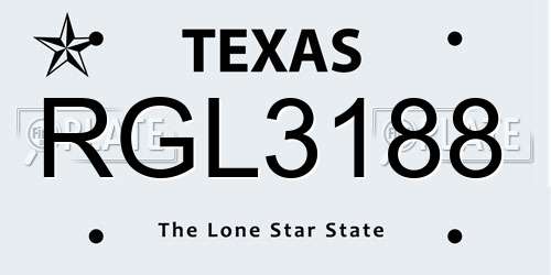RGL3188 Texas License Plate