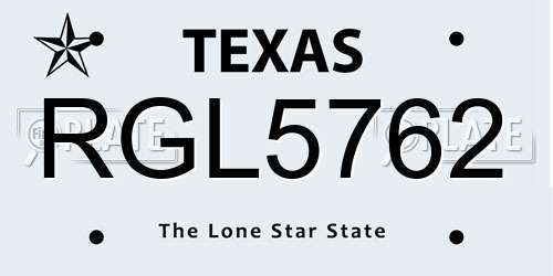 RGL5762 Texas License Plate
