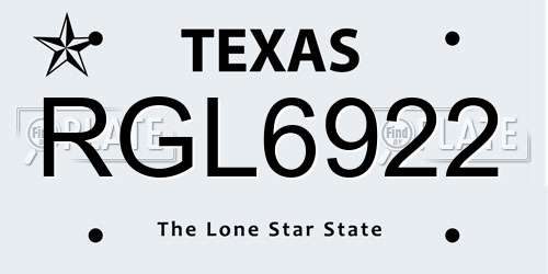 RGL6922 Texas License Plate