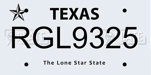 RGL9325 Texas License Plate