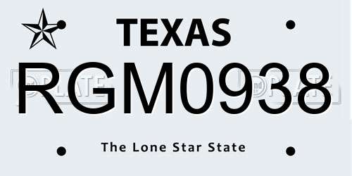 RGM0938 Texas License Plate