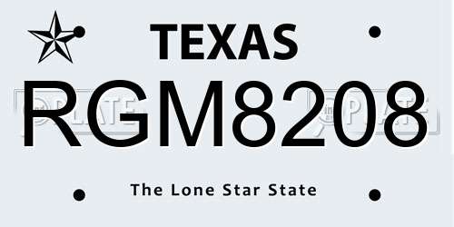 RGM8208 Texas License Plate