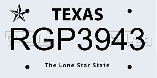 RGP3943 Texas License Plate