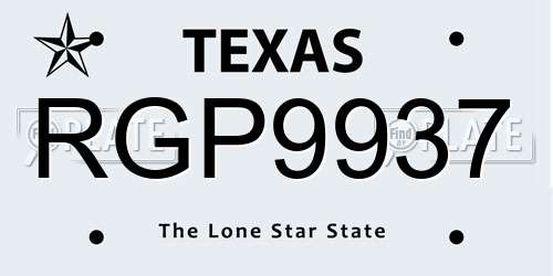 RGP9937 Texas License Plate