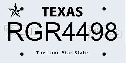 RGR4498 Texas License Plate