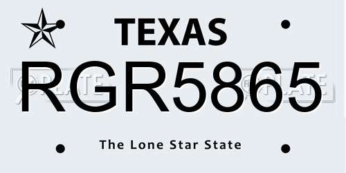 RGR5865 Texas License Plate