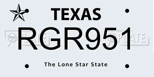 RGR951 Texas License Plate