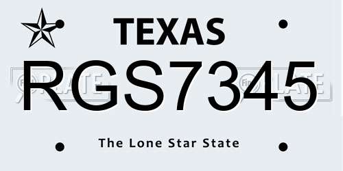 RGS7345 Texas License Plate