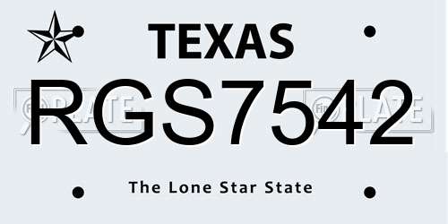 RGS7542 Texas License Plate