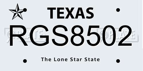 RGS8502 Texas License Plate