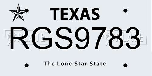 RGS9783 Texas License Plate