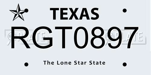 RGT0897 Texas License Plate