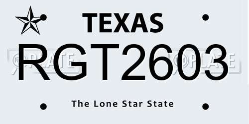RGT2603 Texas License Plate