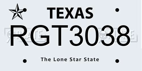 RGT3038 Texas License Plate