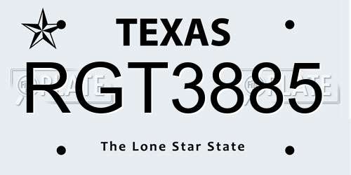 RGT3885 Texas License Plate