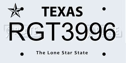 RGT3996 Texas License Plate