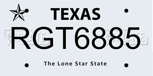 RGT6885 Texas License Plate