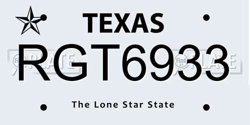 RGT6933 Texas License Plate