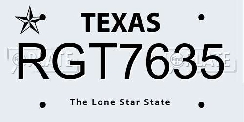 RGT7635 Texas License Plate