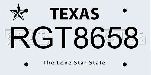 RGT8658 Texas License Plate