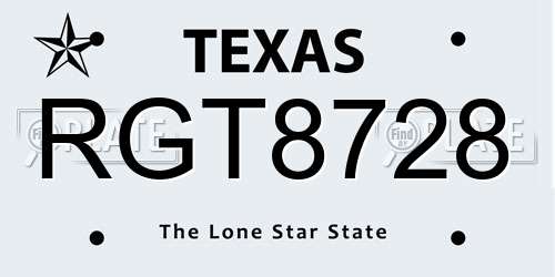 RGT8728 Texas License Plate