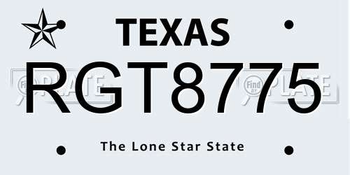 RGT8775 Texas License Plate