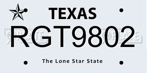 RGT9802 Texas License Plate