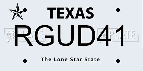 RGUD41 Texas License Plate