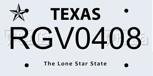 RGV0408 Texas License Plate