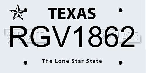 RGV1862 Texas License Plate