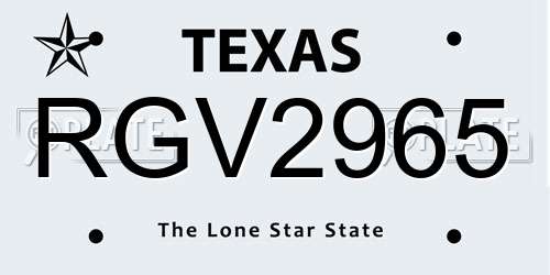 RGV2965 Texas License Plate
