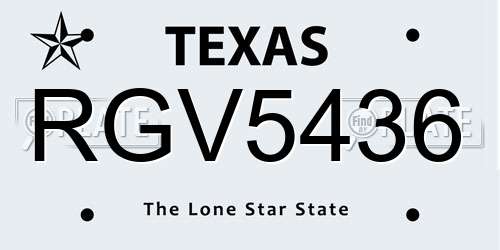 RGV5436 Texas License Plate