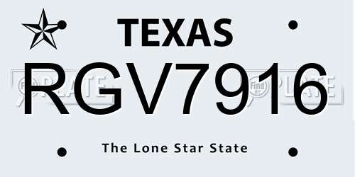 RGV7916 Texas License Plate