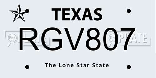 RGV807 Texas License Plate