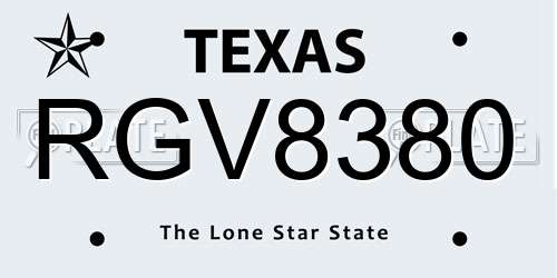 RGV8380 Texas License Plate