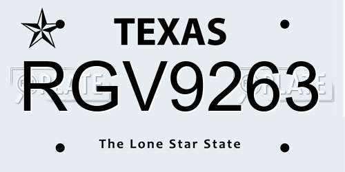 RGV9263 Texas License Plate