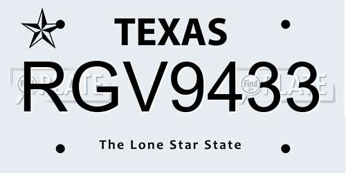 RGV9433 Texas License Plate