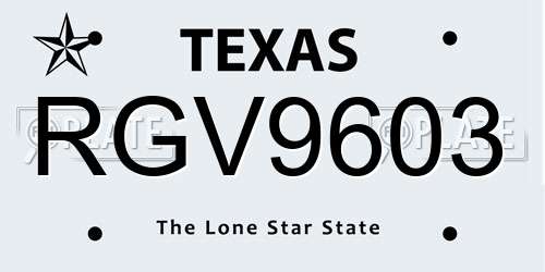 RGV9603 Texas License Plate