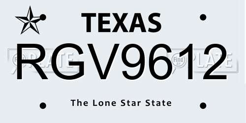 RGV9612 Texas License Plate